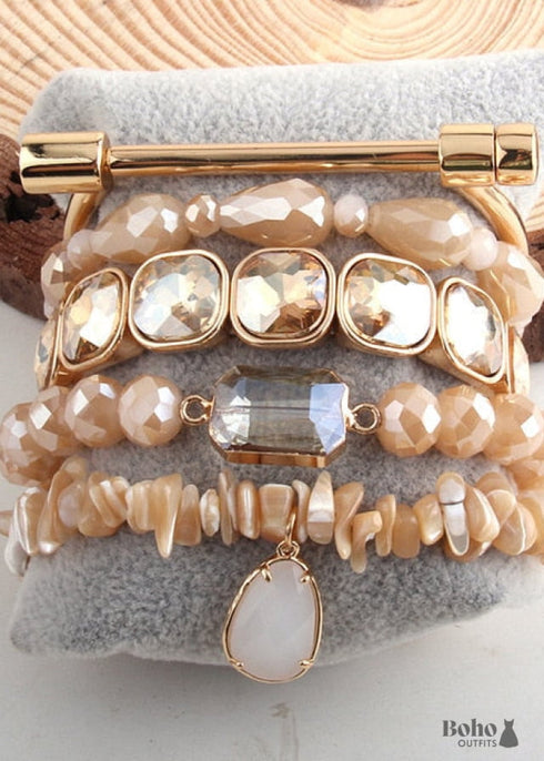 Boho Bracelet, RH Bracelet Set, Cubic Zircon Ball, Natural Stones Ball in Black and White
